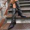 Fashion 2025 Women Knee-High Boots Elegant Street Style Pointed Toe Chunky High Heel Zipper Long Booties Party Shoes