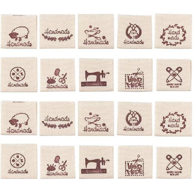 Cheriswelry 54pcs Microfiber Leather Labels 9 Color Rectangle Word Handmade & Love Cloth Labels Art Woven Tag Knitting Fashion Garment Sewing Label