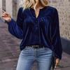 QICED Women's Fashion Casual Solid Color Print Long Sleeve V Neck Blouses & Shirts
