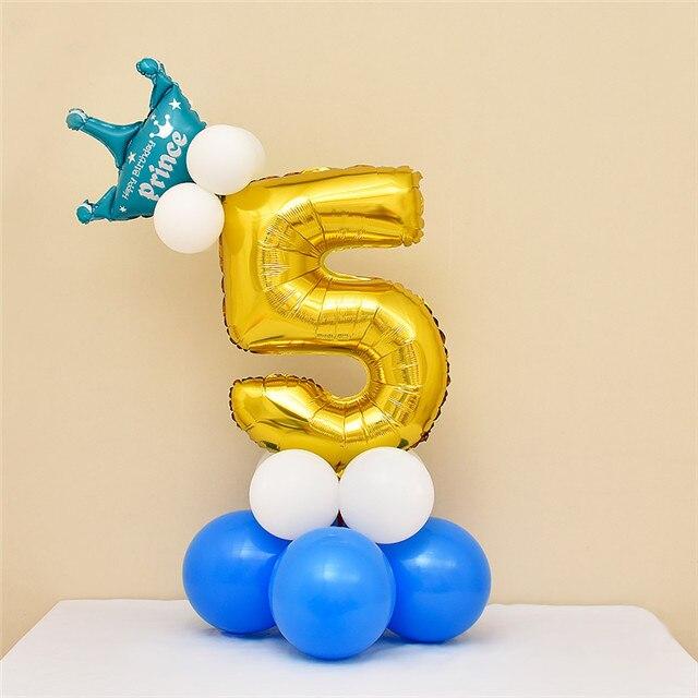 

32 дюйма 0-9 черный, золотой, синий воздушный шар с цифрой, короной, цифрой, баллон из гелиевой фольги, детский душ, день рождения, вечеринка, свадебный декор, поставки шаров золотой