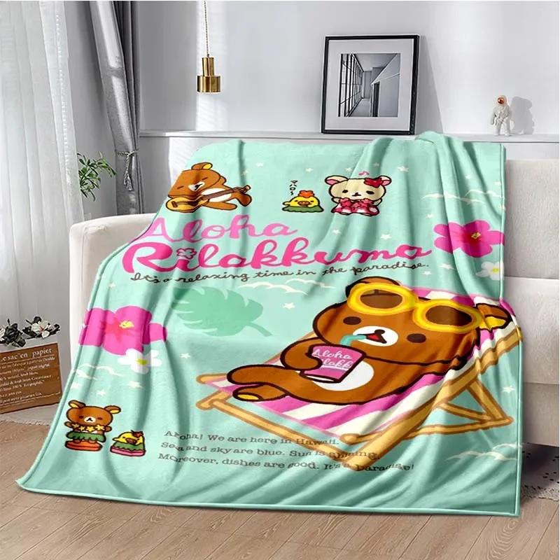 Cartoon Rilakkuma Anime Girls Throws Blanket for Baby Hiking Picnic Bed Super Soft Cute Kawaii Flannel Blanket Birthday Gift