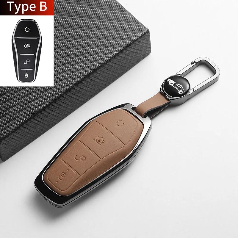 Leather Metal Car Key Case For BYD Han EV Dolphin Song Plus DMI Seagull Yuan UP Qin Pro Seal 06 Escort 7 Tang L Interior Parts