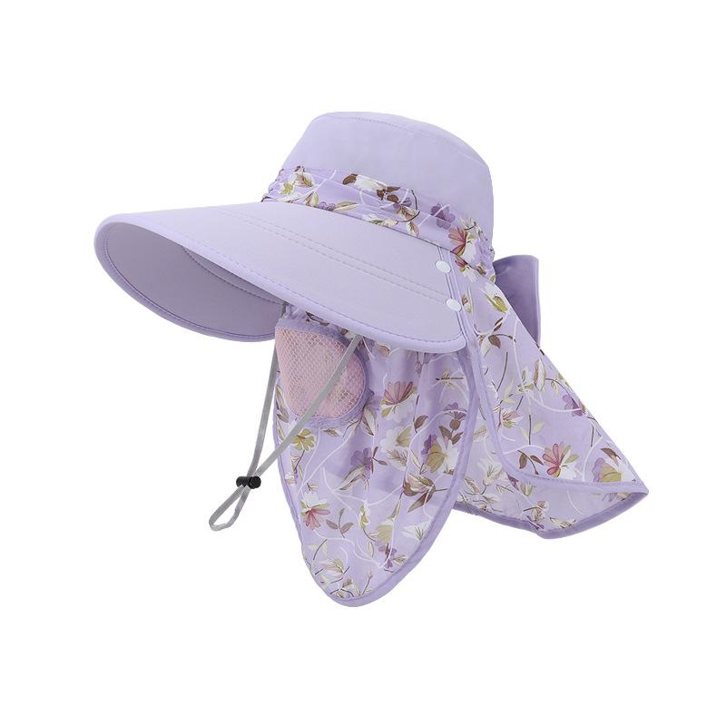 

Summer sun protection hat women outdoor tea picking big eaves shawl neck protection sun hat removable face mask bucket hat