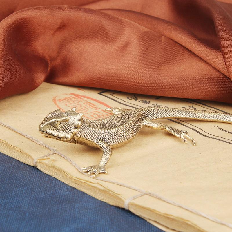 Βαλιτσάκι Γραφείου από Ορείχαλκο Αντίκα Στολίδι Ζώο Σαύρα με Κέρατα Γλυπτό Μπρούτζος Διακόσμηση Τσαγιού Αντίκες Χάλκινα Αντικείμενα Χονδρική