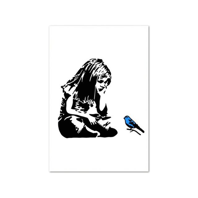 Banksy Graffiti Artwork Canvas Painting Girl With Red Balloon Poster Black White Abstract Wall Pictures for Nordic Home Decor