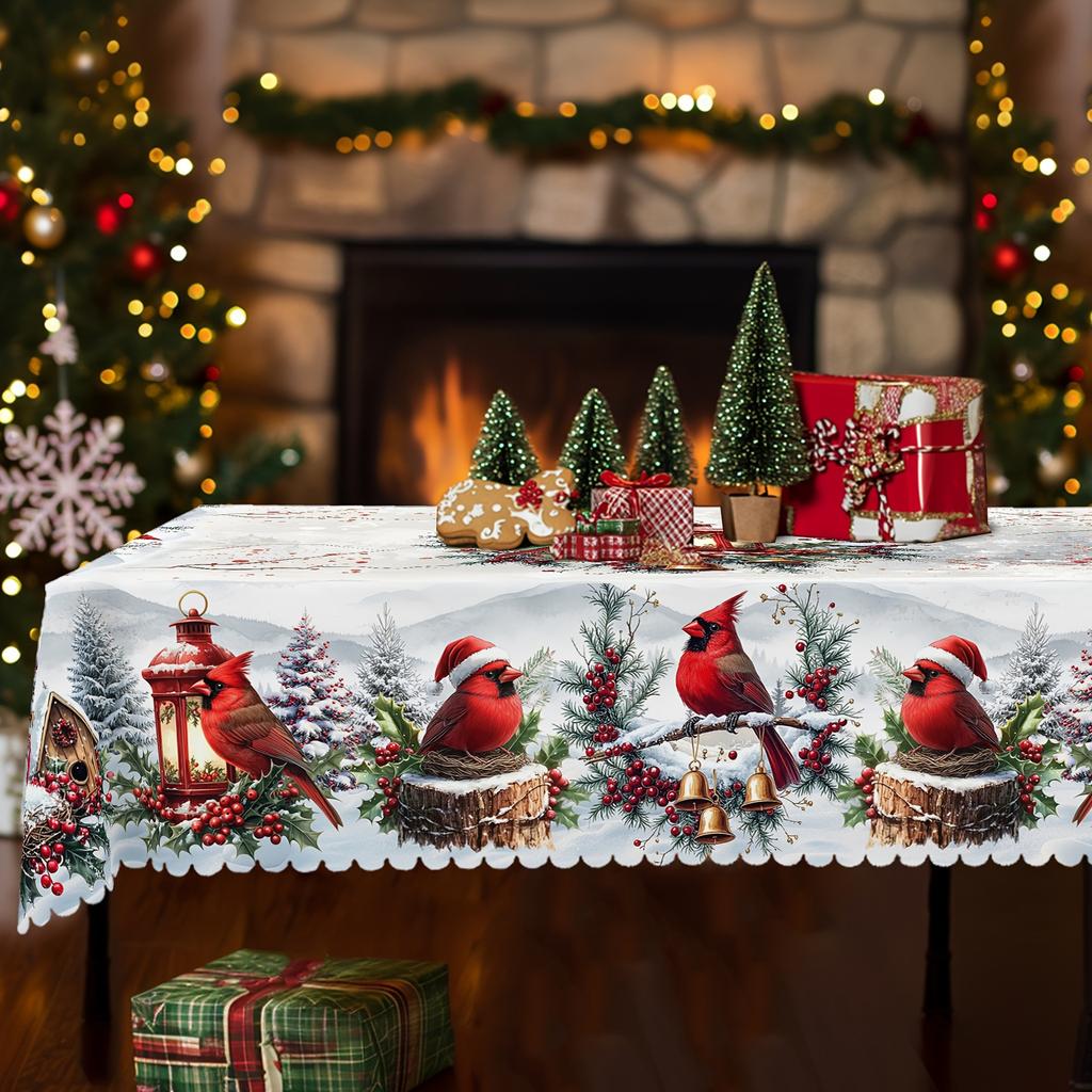Christmas Printed Tablecloth Holiday Xmas Party Table Cover Decorative Dining Table Cloth for Home Kitchen Rectangular Round