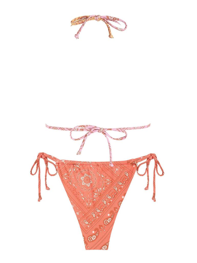 ZAFUL Ribbed Boho Paisley Print String Bikini Swimwear