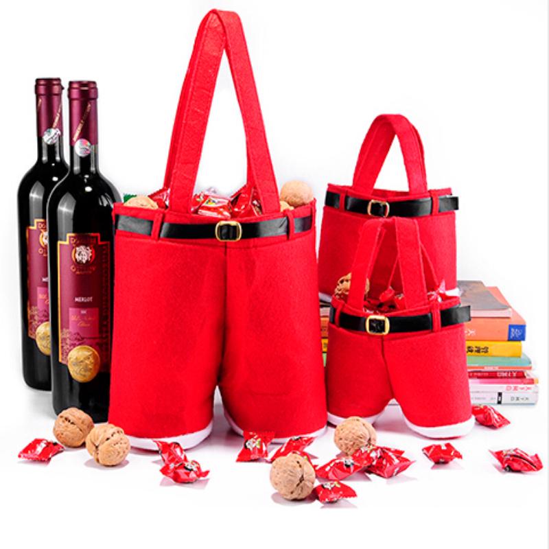 1Pcs Merry Christmas Gift Treat Candy Wine Bottle Holder Santa Claus Suspender Pants Trousers Decor Christmas Gift Bags Cute