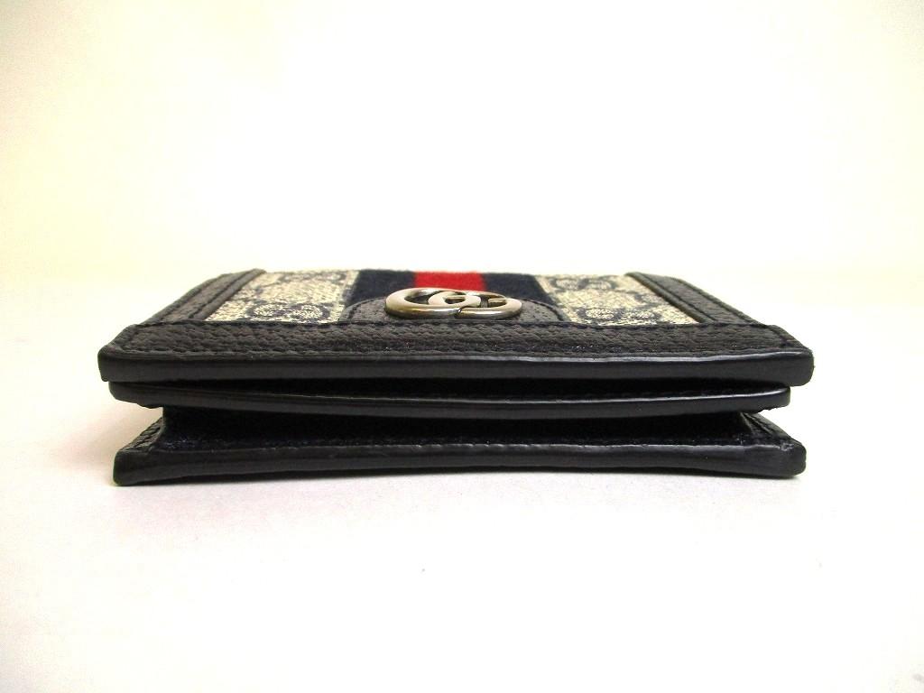 Authentic GUCCI GG Navy Blue Leather Beige Ophidia GG Canvas Bifold Wallet #a933  Refurbished