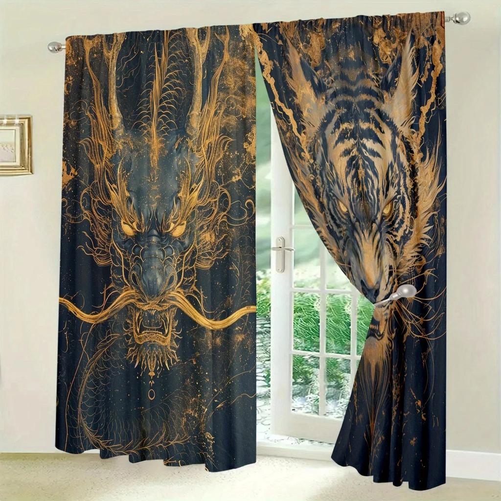 Drache Tiger Kampf Bedruckter Vorhang Heimdekoration Fensterbehandlung Schlafzimmer Küche Wohnzimmer Vorhänge Aus Polyester Sitzen