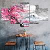 Peinture de Paysage de Montagne avec Arbre Sakura 5 Pièces Toile Art Mural Multi Panneaux Impression Affiche Moderne Décoration Intérieure Image Cadeau Pour Lui Pour Elle