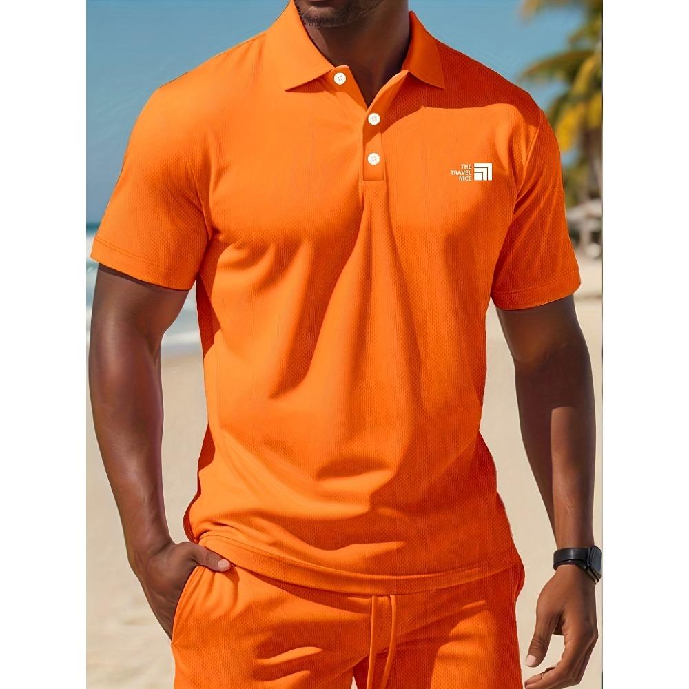 

Men s Casual Sport Shirt and Shorts Set Suitable for Beach Vacation and Golf Outdoor Activities M оранжевый