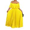 Damen Sexy Schulterfrei Kurzarm Einfarbig Lang A-Linie Abendkleid