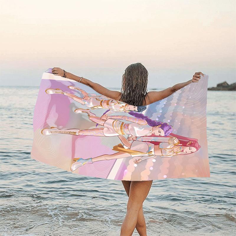 1pc KPop Demon Hunters11 Beach Towel, Beach and Seaside Swimming Pool Equipment, Fashion Pattern, Rectangular, Travel Essentials
