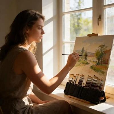 26pcs With Pen Curtain Art Painting Tool Set Art Kit Portable Gouache Painting Brush Wooden Rod Watercolor Brush Art Supplies