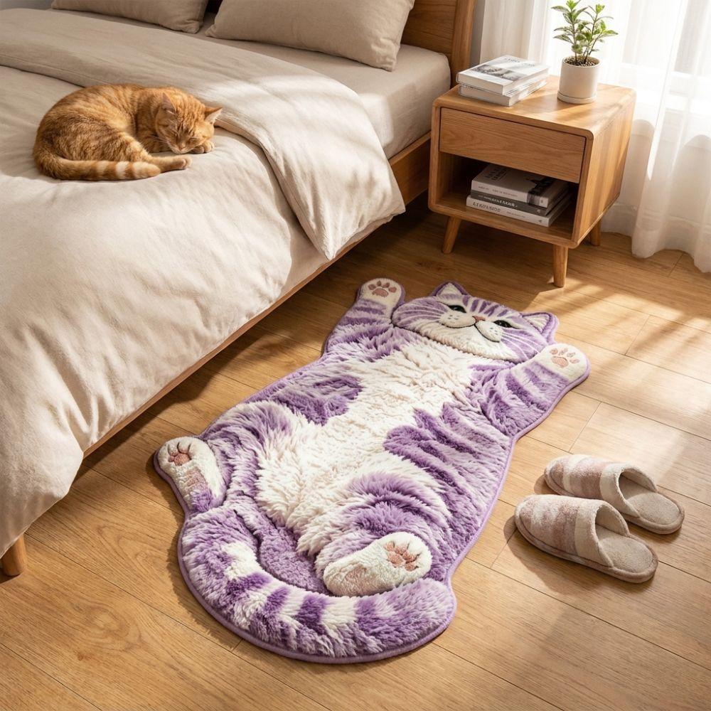 Non-Slip Cat-Shaped Area Rug 2D Cartoon Carpet Soft Home Decor Carpet  Living Rooms