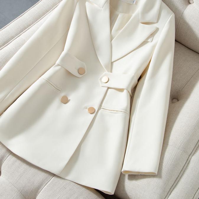 Autumn Womens Blazers Double Breasted Notched Office Lady Small Suit Coat Formal Black