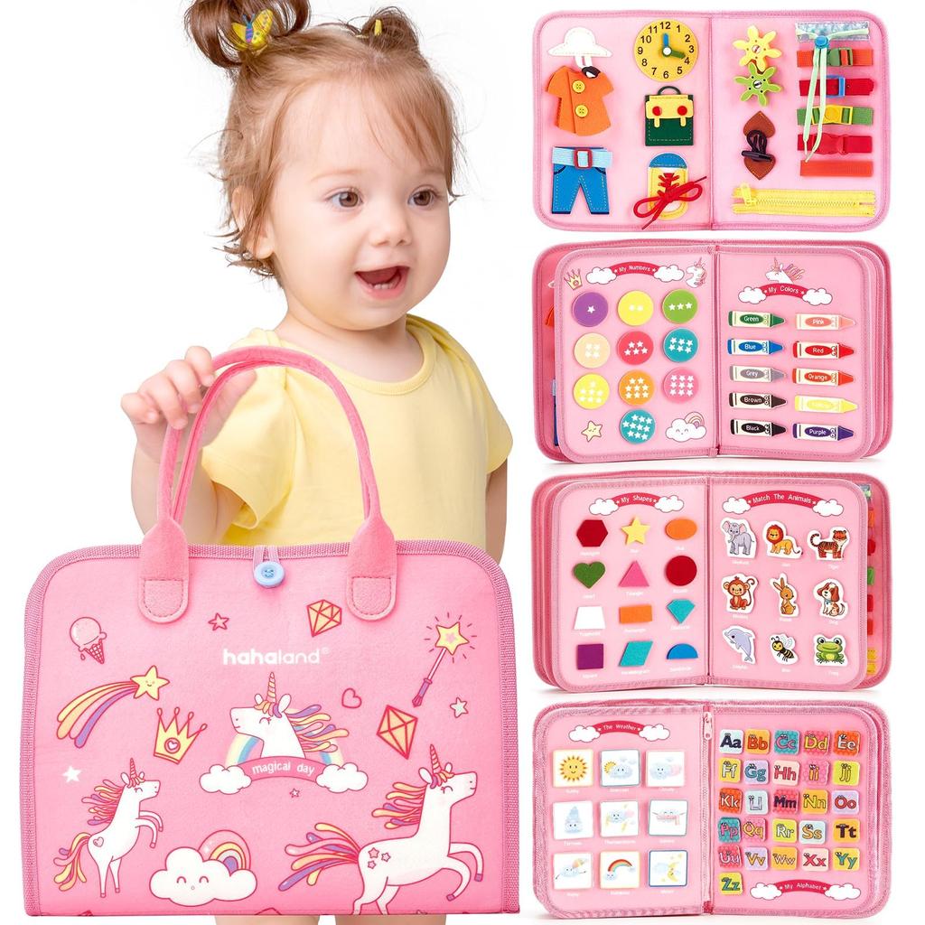 hahaland Montessori Cloth Picture Book Toy Boys Girls 12345 Years Old Busy Board Educational Toy Moving Lacing Shoelace Tying Button Zipper