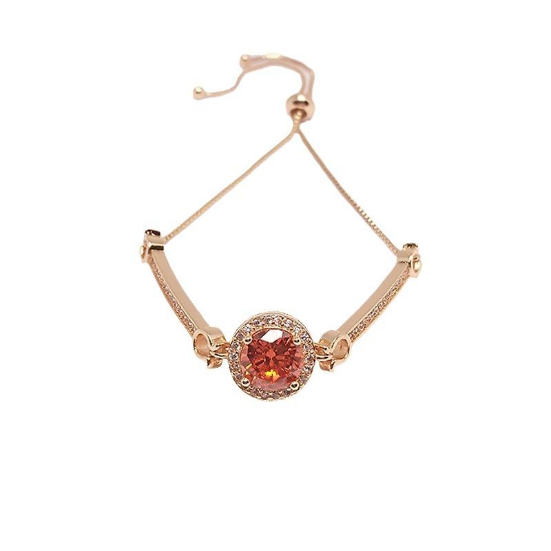 Inlaid Fanta Ruby Bracelet Women'S Trend Round Color Treasure Champagne Gold Plated Adjustment Bracelet