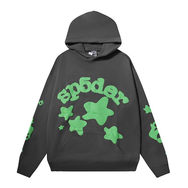 Sp5der Hoodie Unisex Oversized Cotton Pullover With Foil Letter Print Fall Casual Streetwear