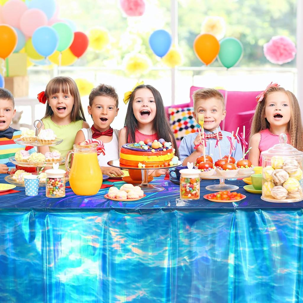 3 Pcs Iridescent Waves Tablecloths - Disposable Plastic Ocean Blue Table Cloth Rectangle Table Covers for Under the Sea Beach Surf Pool Party