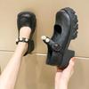 Single Shoes Women's Four-season Platform Small Leather Shoes Small Fragrant Pearls with Versatile Mary Jane Women's Shoes Increase Height