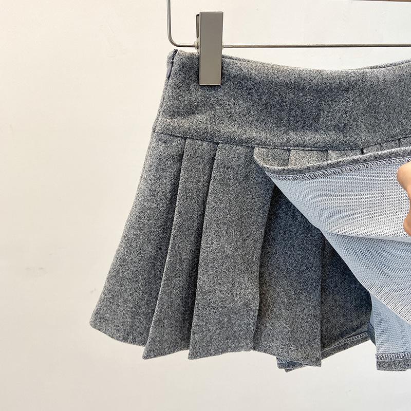 Elegant Grey Wool A-Line Pleated Skirt for Women - Versatile, Age-Reducing, Anti-Exposure, Korean Style, Autumn Winter 2025