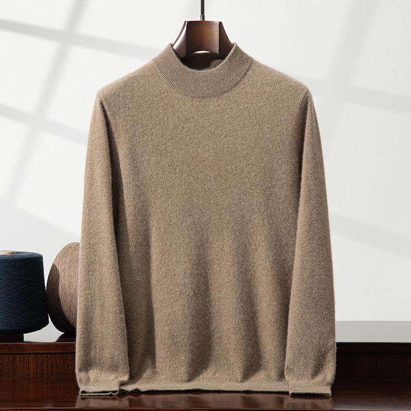 Men's Plus Size Cashmere Pullover: Autumn & Winter Solid Color Half-High Neck Knit Sweater for Business
