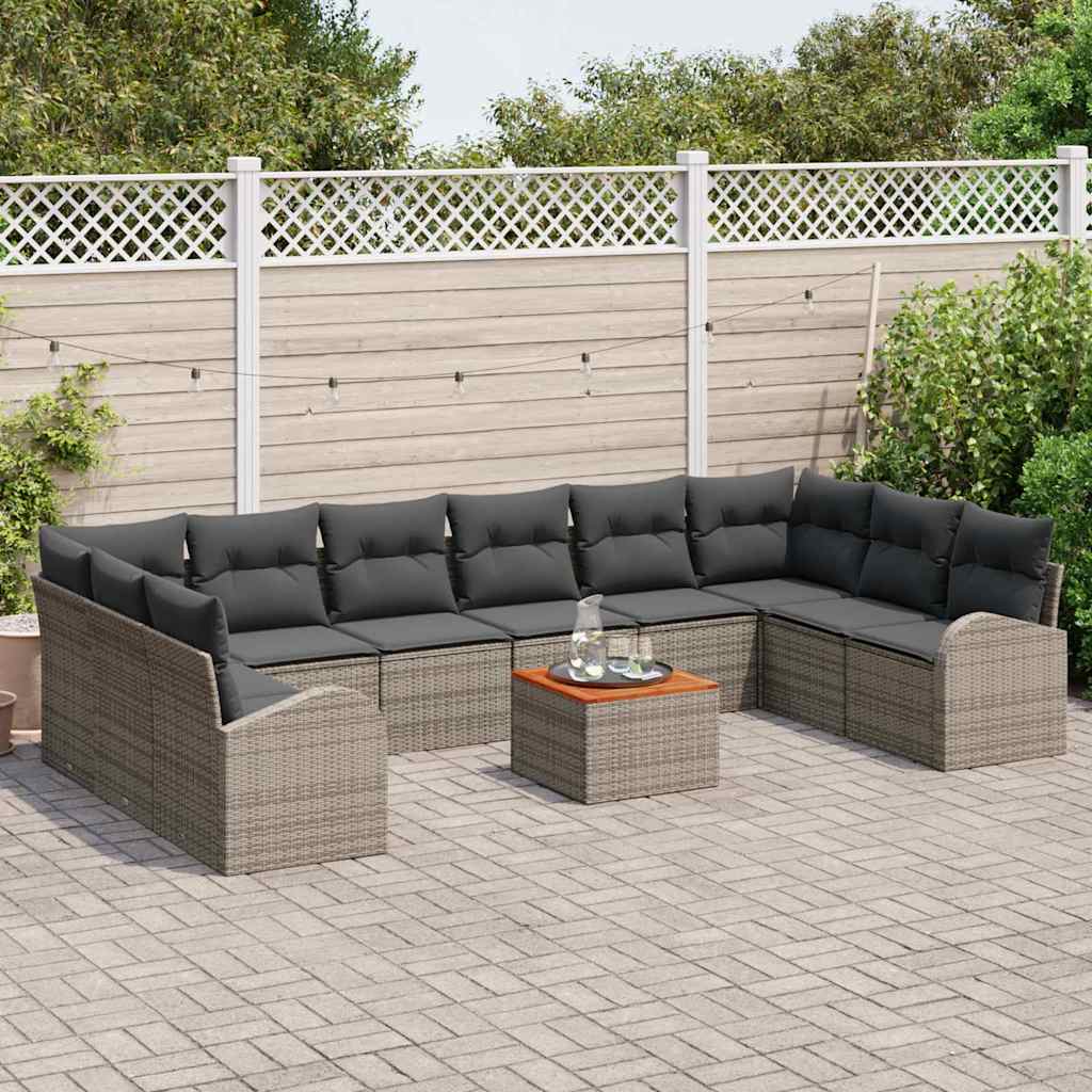 Garden Sofa Set with Storage 11 Pcs Grey Poly Rattan