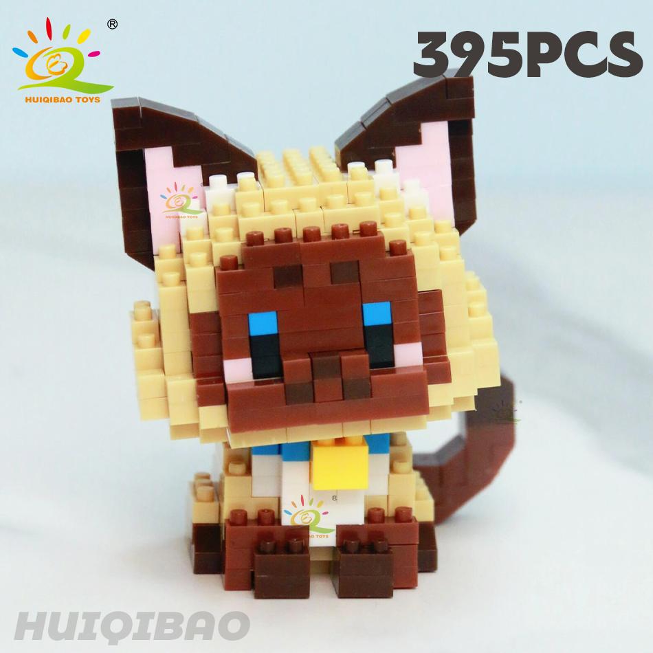 HUIQIBAO Cute Cat Micro Model Building Block Kids Mini Pets City Cartoon Animal Diamond Bricks Educational Toys Children Gift