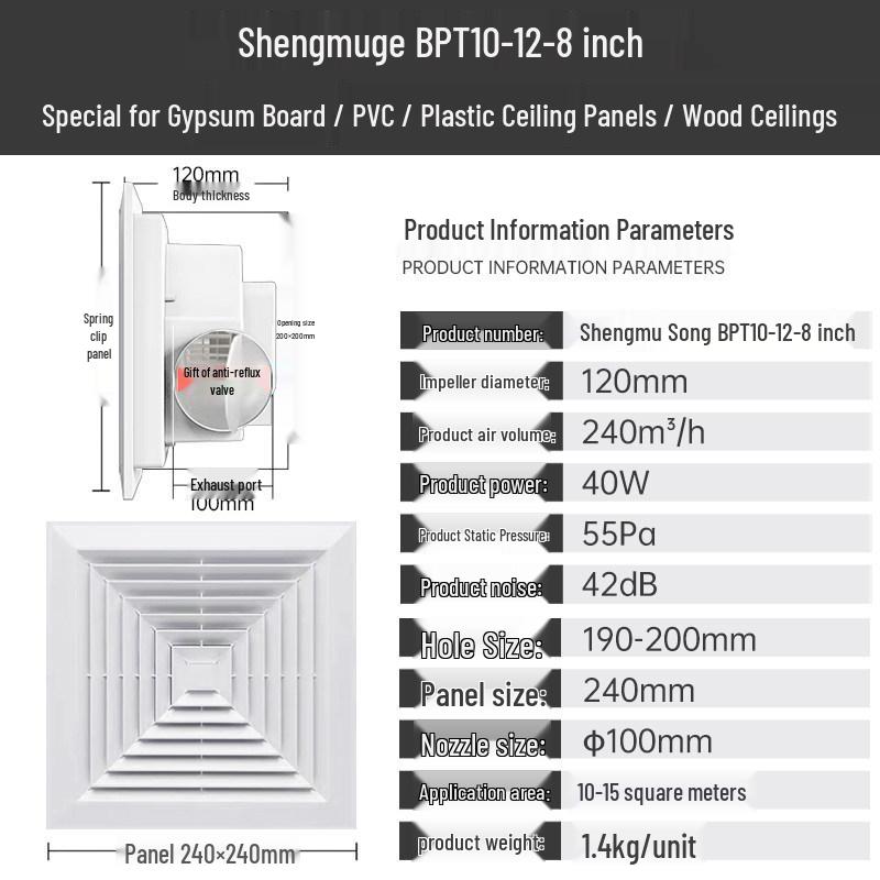 60x60 Integrated Ceiling Exhaust Fan with Plasterboard Ventilation for 30x30 Wooden Ceiling Openings
