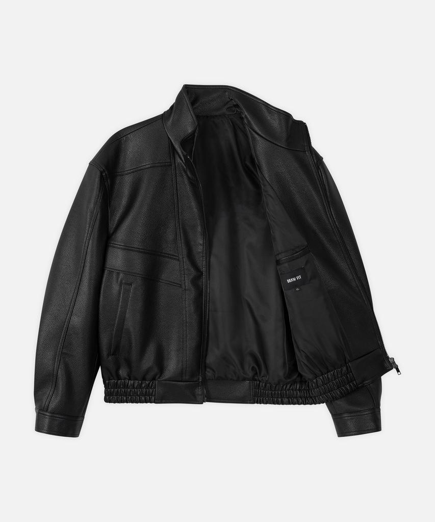 DRAW FIT Ackermann High-Neck Leather Bomber Jacket [Black]