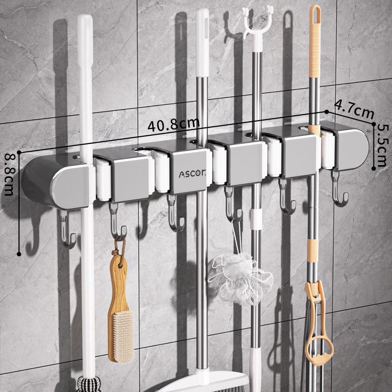 Adhesive No-Drill Broom & Mop Wall Mount Clip Hanger