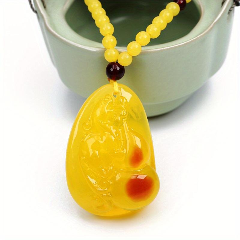 1PC Honey Wax Pendant, Men's and Women's Long Ethnic Style Carved Necklace, Chicken Oil Yellow Water Droplet Sweater Chain, Pendant Accessories