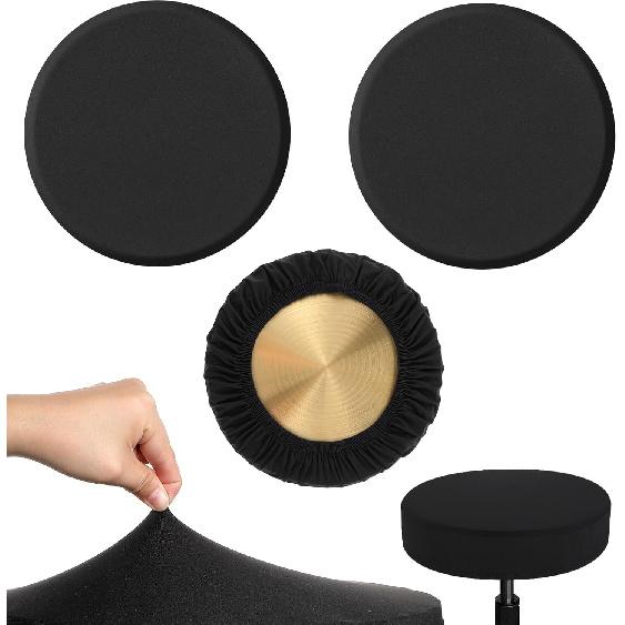 2Pcs Bar Stool Covers Round, Black High Elastic Soft Bar Stool Cushion Covers Circle Washable Slipcovers Fit for Dia 11-19 inches Round Chair Cover