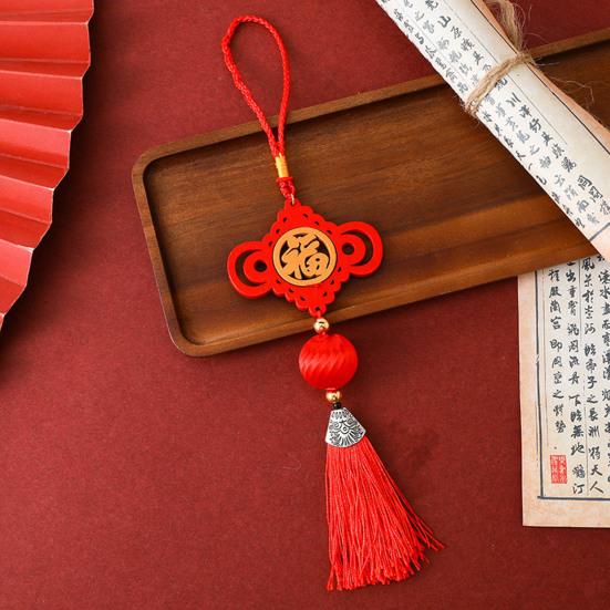 Décoration du Nouvel An Chinois Ornement Suspendu Rouge Traditionnel Pendentif Fu Porte-Bonheur avec Gland pour Fête du Printemps Maison Bureau Voiture Décoration d'Arbre