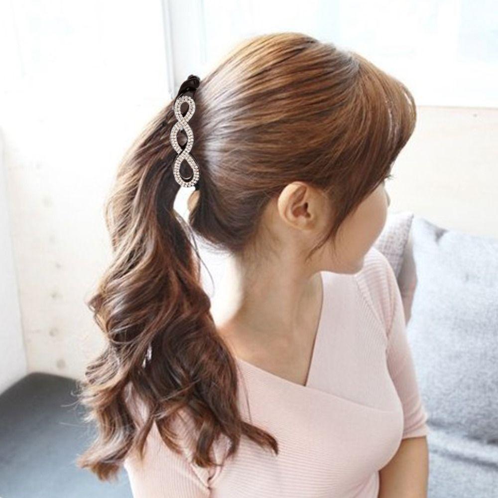 Hairpin Rhinestone Banana Clip Ponytail Holder Vertical Clip Sweet Bowknot Hair Clip Girls