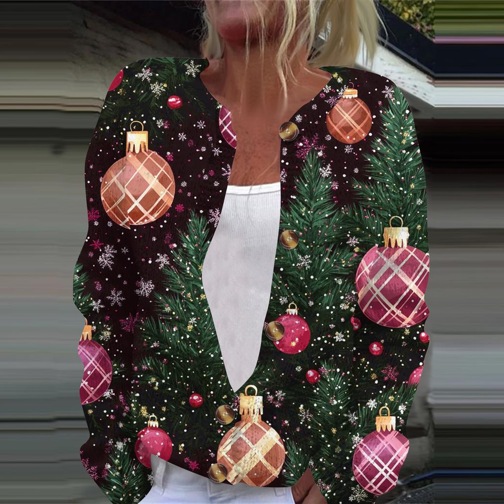 Women's Fashion Printed Long Sleeve Knitted Cardigan Button Down Jacket