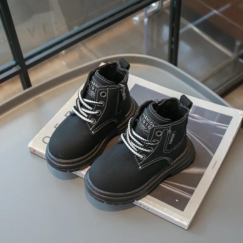 Kids Ankle Boots British Style Classic Boys Girls Short Boots with Side Zipper 2024 New Children Chelsea Boots Fashion Handsome