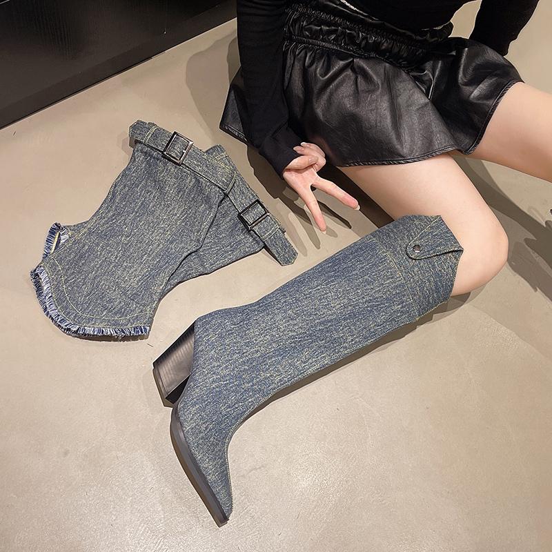 Fashion Autumn Winter Thick Heel Women Western Ankle Boots Fashion Pointed Toe Shoes Ladies Mordern Long Booties