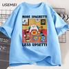 More Spaghetti Less Upsetti Funny Cat T-Shirt Men Women Printed T Shirt Harajuku O Neck Cotton Short Sleeve Tee Shirt Cat Lover