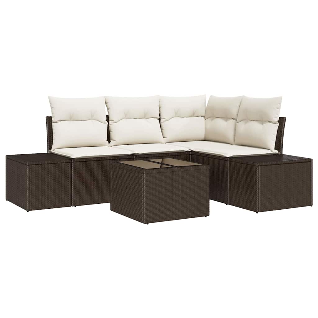 Garden Sofa Set 5 pcs Brown Poly Rattan