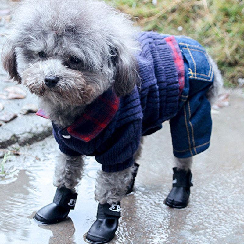 4Pcs Four Legs Waterproof Silicone Anti Slip Pet Shoes Wear-resistant Rain Shoes Soft Sole Jelly Color