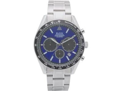 ELGIN Watch FK1401S-BL Men's Silver Stainless Steel Band, Case Date Indicator