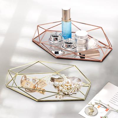 Vintage European Colorful Glass Metal Decor Tray Fruit Food Plate Desktop Jewelry Display Tray Mirror Kitchen Storage Container