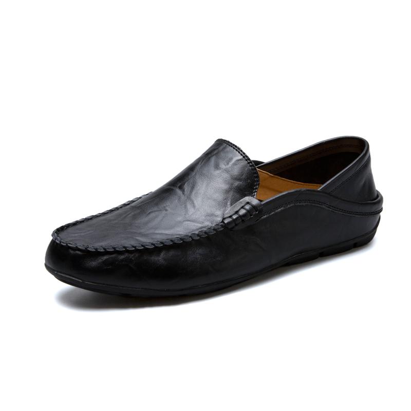 Fashion Men Casual Shoes Genuine Leather Luxury Brand Breathable Slip on Black Driving Shoes Soft Men Loafers Moccasins Plus Size 37-47