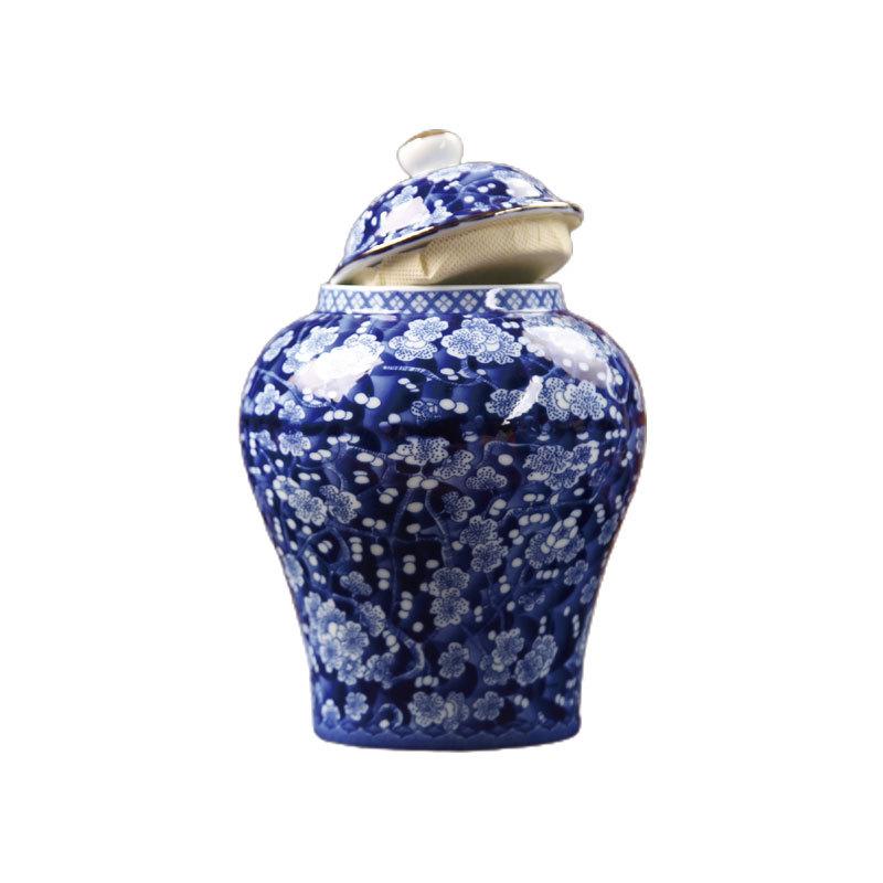 Gold-plated Ceramic Storage Jar Blue and White Porcelain Tea Jar Vintage Porcelain Storage Container Sealed Pot Art Decoration