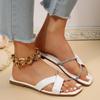 Square-toe fashion niche-designed slippers crisscross strap shining diamond design women's beach Sexy comfy flat shoes