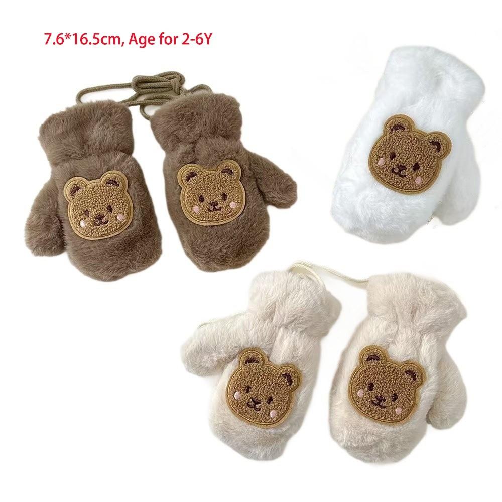 Waterproof Cartoon Bear Gloves Windproof Toddler Fingerless Gloves For Girls