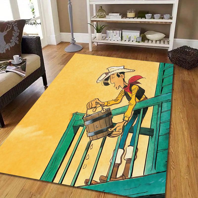 Lucky Luke2 Flannel Pattern Square Carpet,Area Rug,Carpet Rug for Living Room Bedroom Sofa Playroom Decor,Non-slip Floor Mat